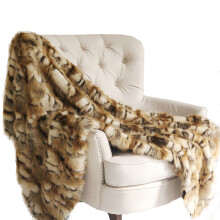 Plutus Brandy Gold and White Faux Fox Handmade Luxury Throw Throw 36W