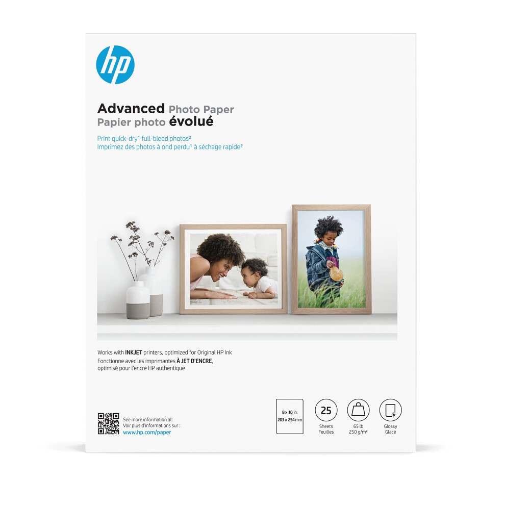 HP Advanced Photo Paper  Glossy  65 lb  8 x 10 in.  203 x 254 mm  25 s