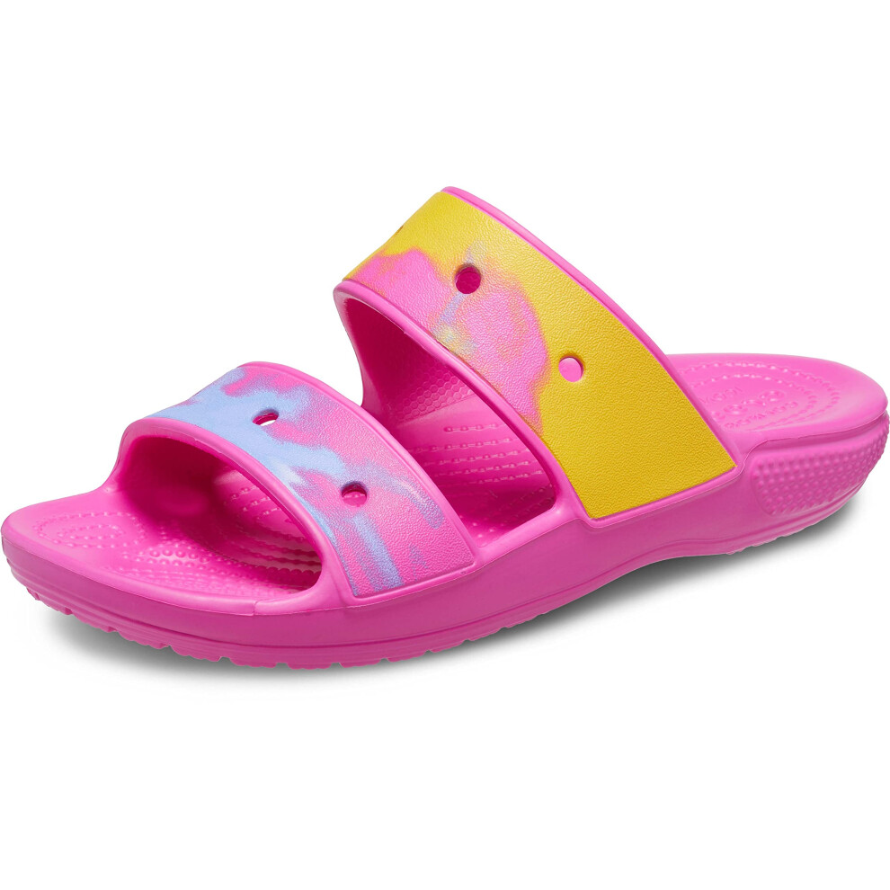 Crocs Unisex Classic Graphic Two-Strap Slide Sandals  Juice/Multi  4 U