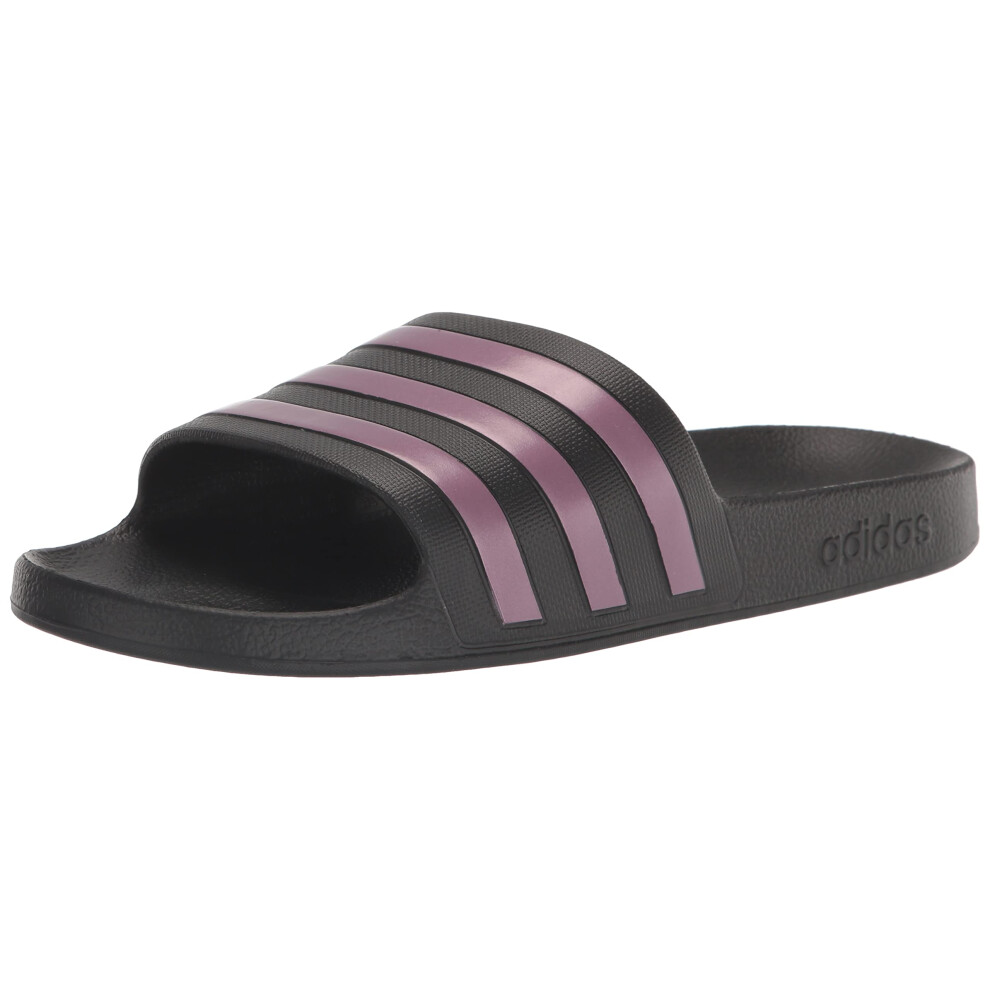 adidas Womens Adilette Aqua Slide Sandal  BlackMatte Purple MetallicBl