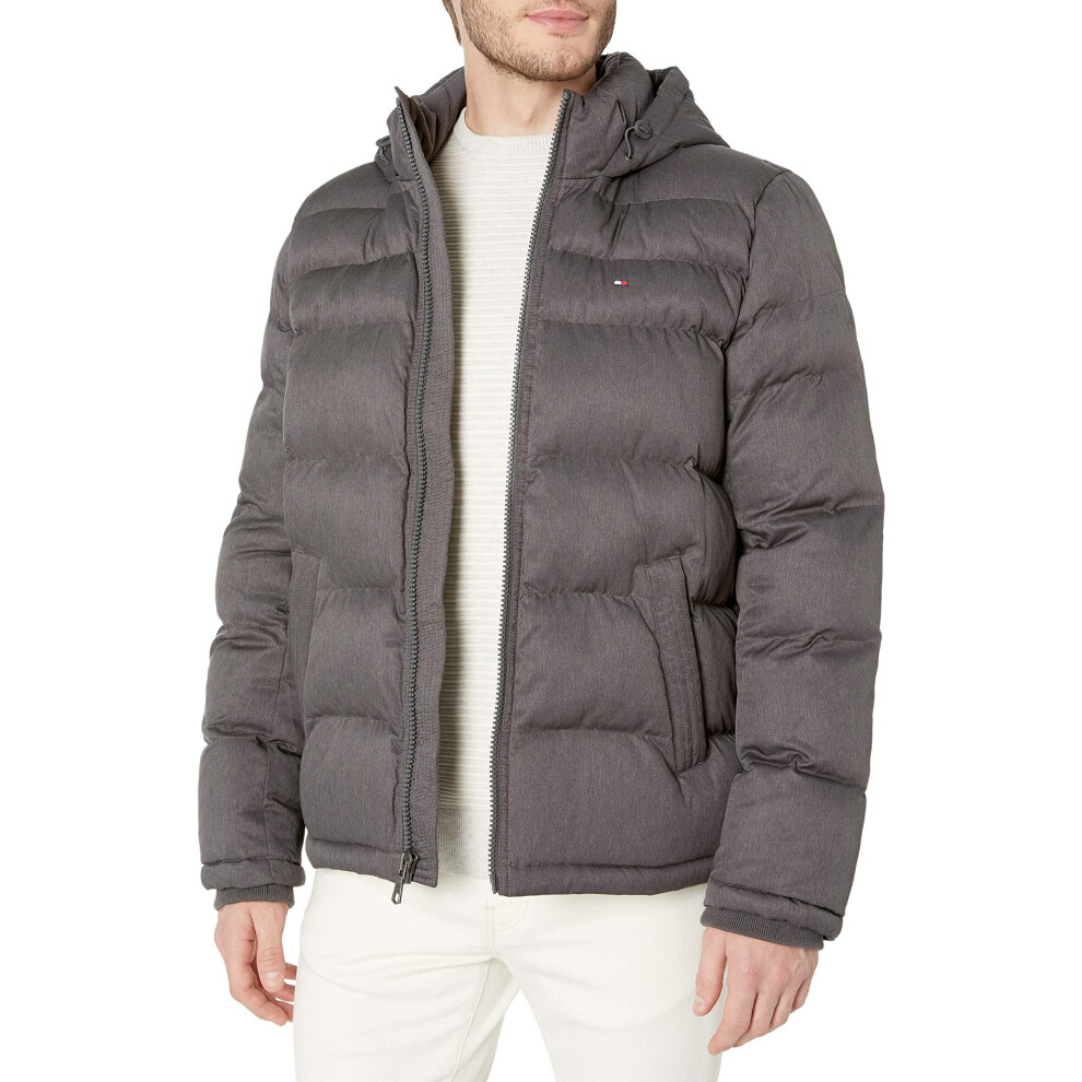 Tommy Hilfiger Mens Big  Tall Hooded Puffer Jacket  Heather charcoal