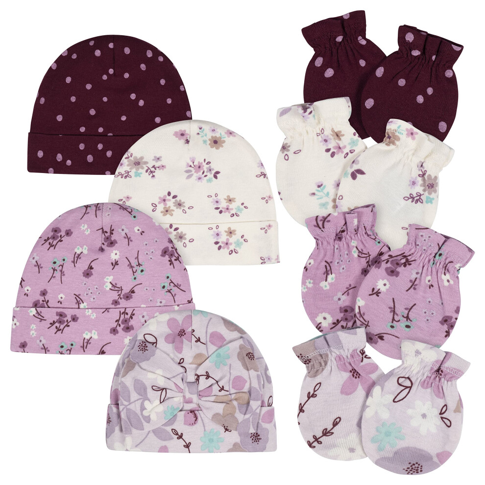 gerber Baby girls 8 9-Piece cap and Mitten Sets  Lavender garden  0-3