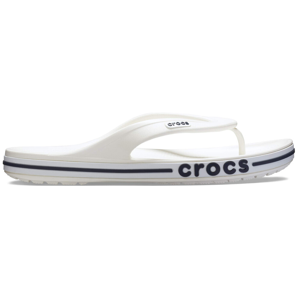 Crocs Men's and Women's Bayaband Flip Flop  White/Navy  7 US Women / 5