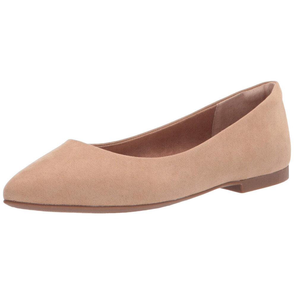 Amazon Essentials Women's Pointed-Toe Ballet Flat  Beige Microsuede  7