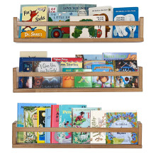 AZSKY Nursery Wandplanken Licht Walnoot Drijvende Boekenkast Organizer voor Babykamer Decor
