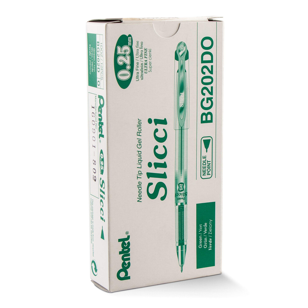 Pentel Arts Slicci 0.25 mm Extra Fine Gel Pen  Green Ink  Box of 12 (B