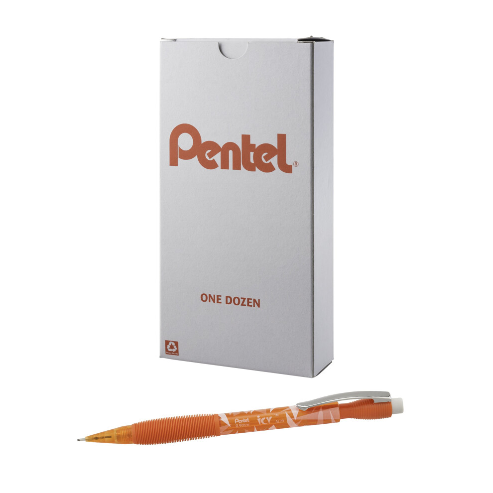 Pentel ICY Mechanical Pencil  (0.9mm)  Tinted Orange Barrel  12 pack (