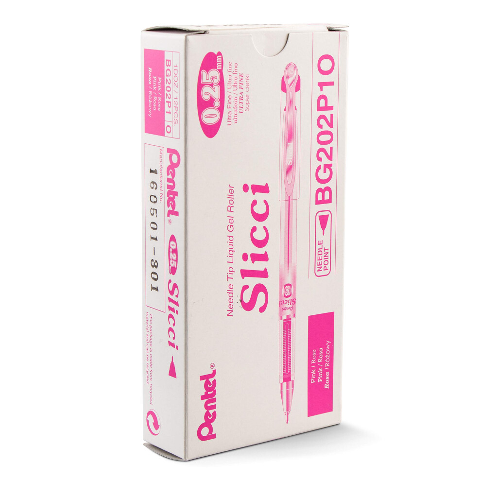 Pentel Arts Slicci 0.25 mm Extra Fine Gel Pen  Pink Ink  Box of 12 (BG