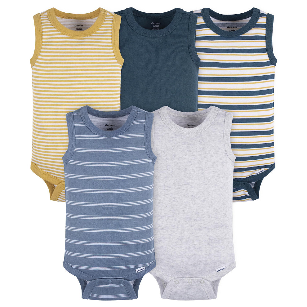 Gerber Baby Boys Multi-Pack Sleeveless Onesies Bodysuit Blue Stripe 12