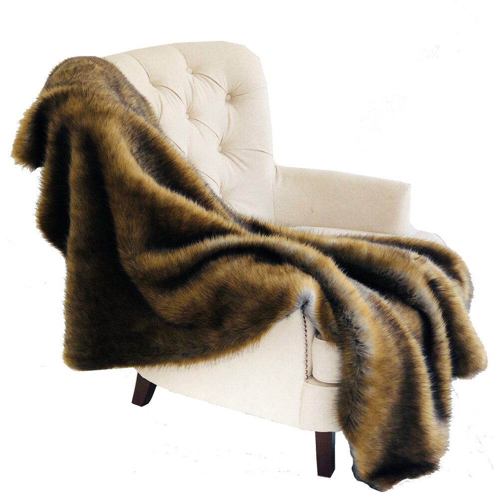 Jeté de luxe en fausse fourrure d'ours grizzly sauvage brun et gris Plutus 36