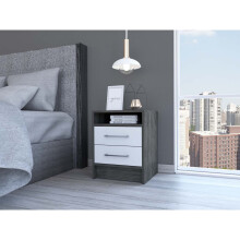 Mesa de Cabeceira TUHOME Eter, 2 Gavetas, Carvalho Fumado/Branco, Para Quarto