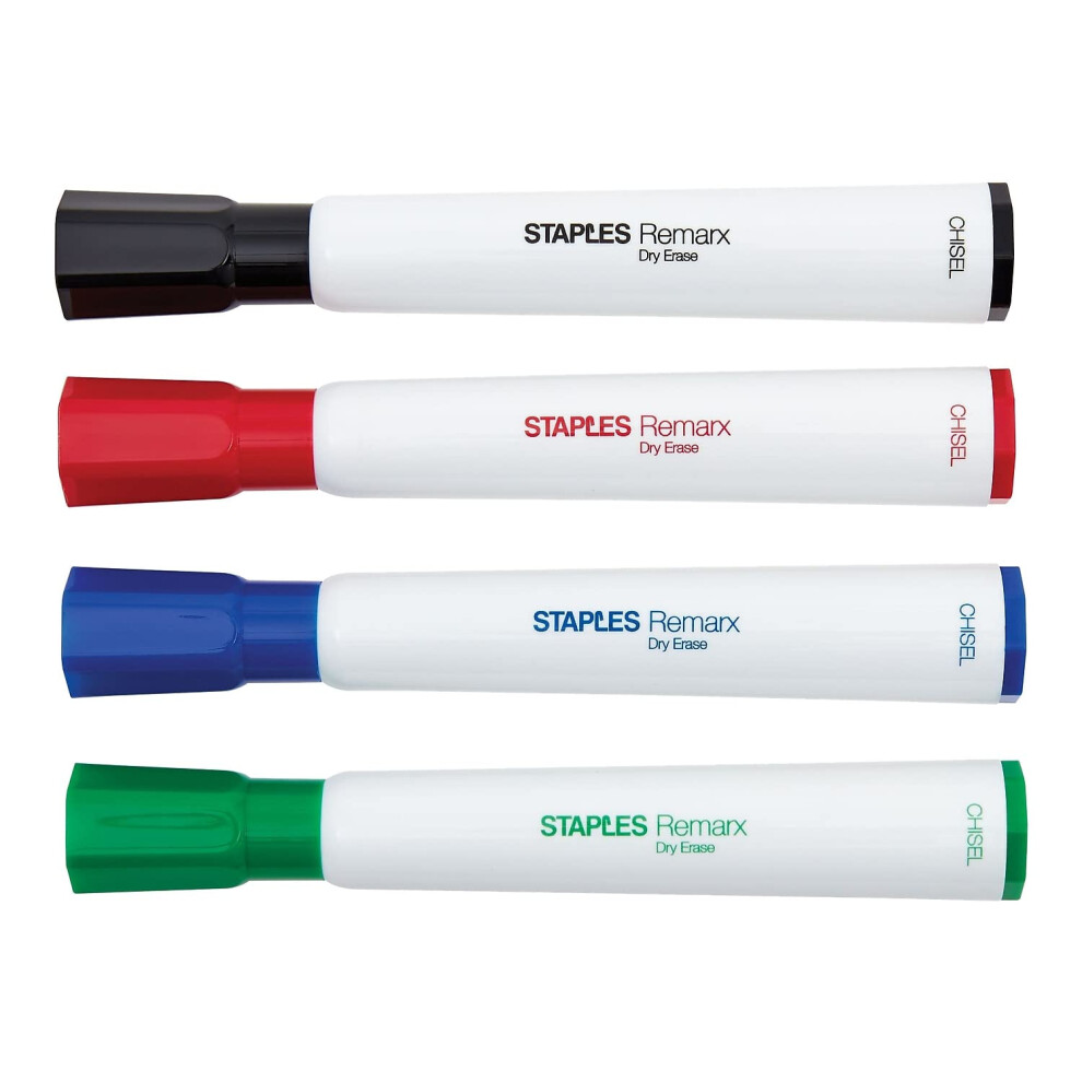 Staples 2056102 Remarx Dry Erase Markers Chisel Point Assorted 4/Pack