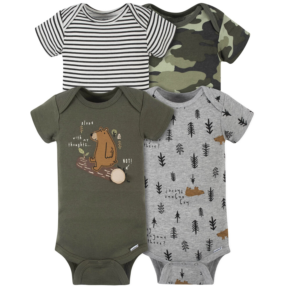 Gerber Baby Boys' 4-Pack Short Sleeve Onesies Bodysuits  Bear Green  1