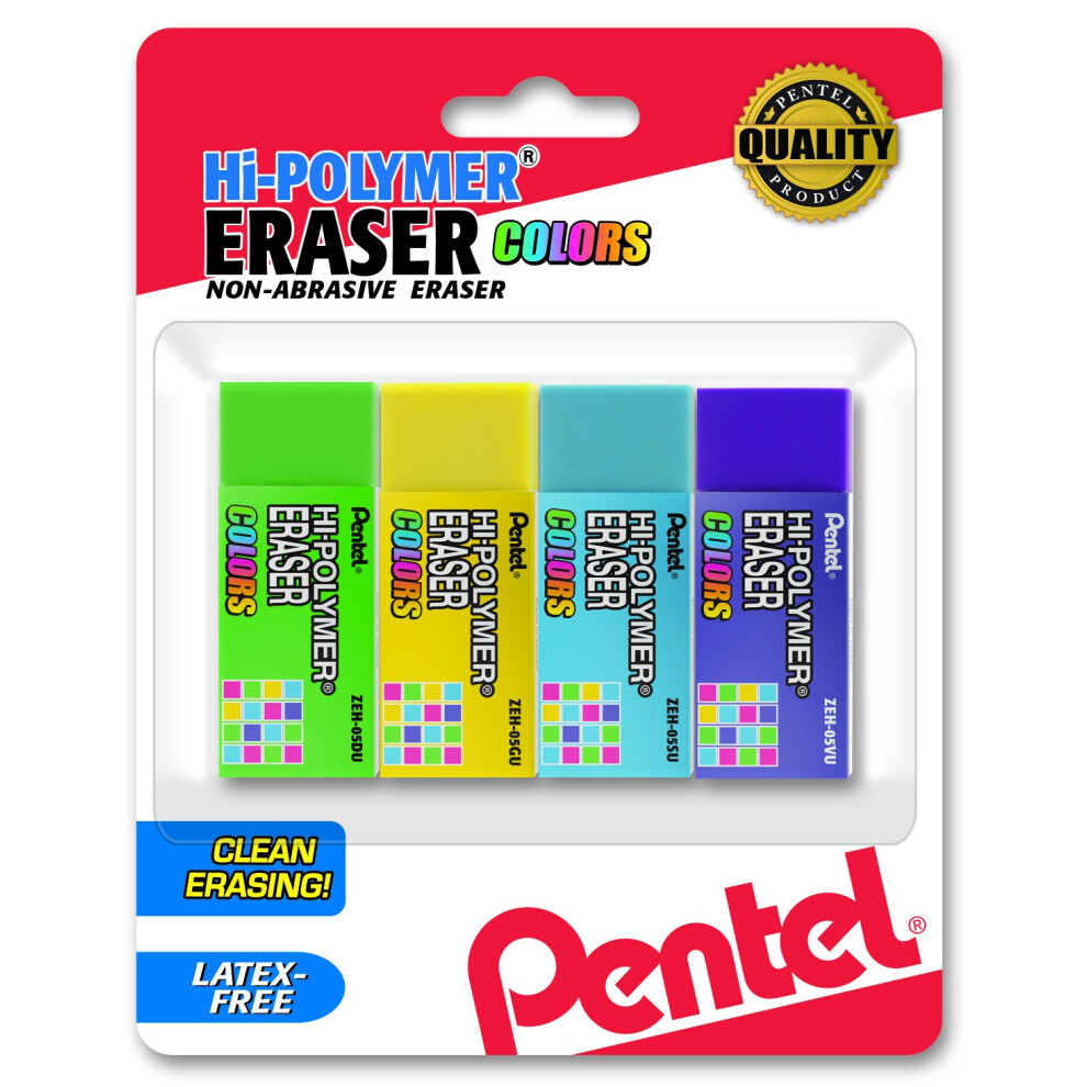 Pentel Hi-Polymer Block Eraser Small  Assorted Colors  Pack of 4 (ZEH0