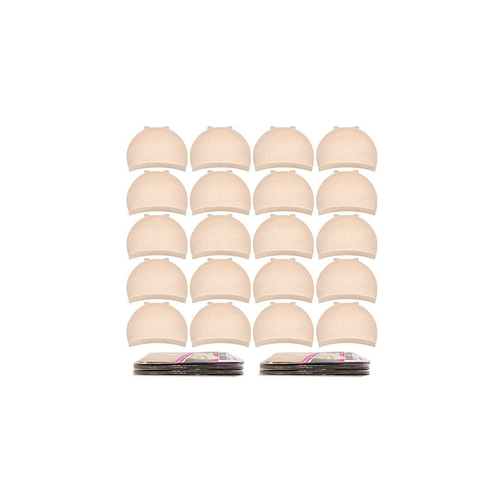 Morgles Unisex Cream Wig Cap 20Pcs Wig Caps Beige Stretchy Nylon Wig Caps For Wome