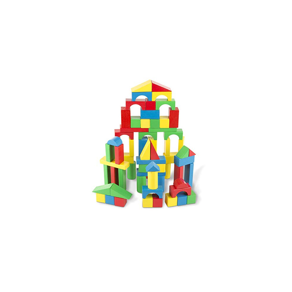 Melissa & Doug Wooden Building Blocks Set - 100 Blocks in 4 Colors and