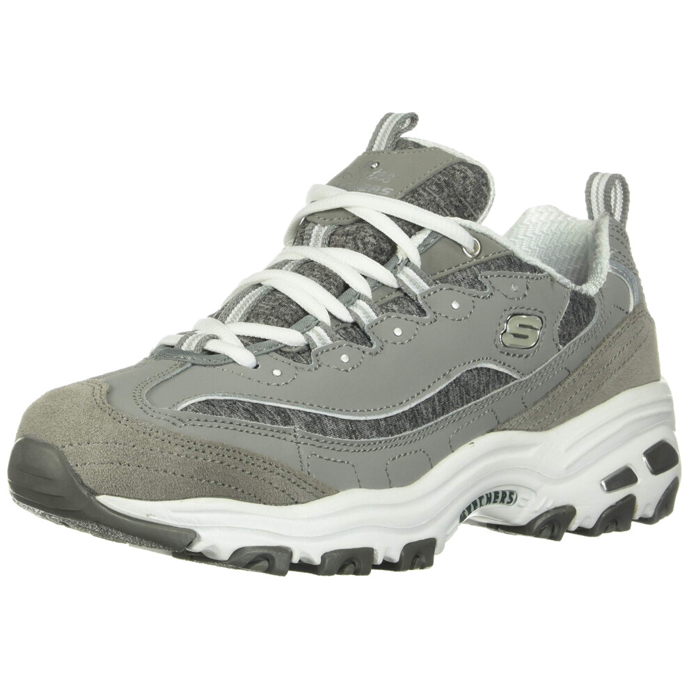 Skechers womens D'LITES ME TIME Memory Foam Lace-up Sneaker Grey/White