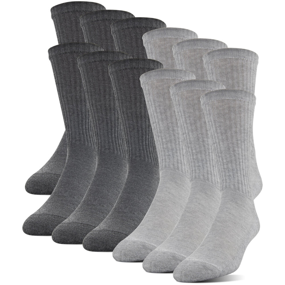 Gildan Men's Polyester Half Cushion Crew Socks  12-Pairs  Grey  Shoe S