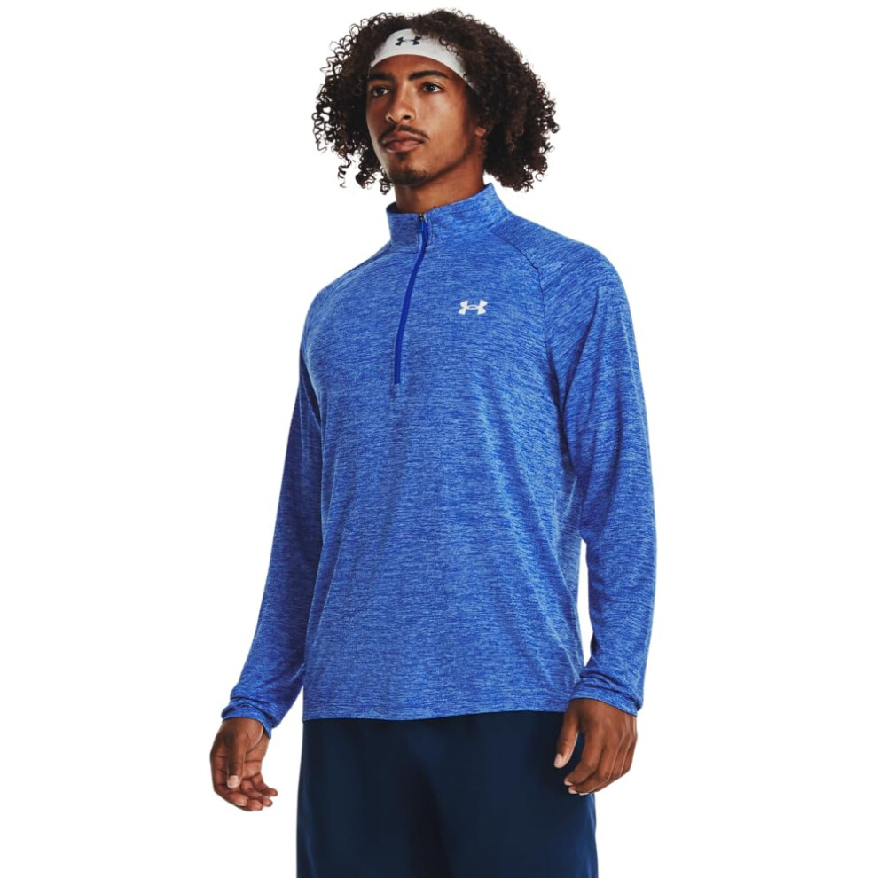 Under Armour Mens Tech 20 12 Zip-Up T-Shirt   (404) Team Royal   White