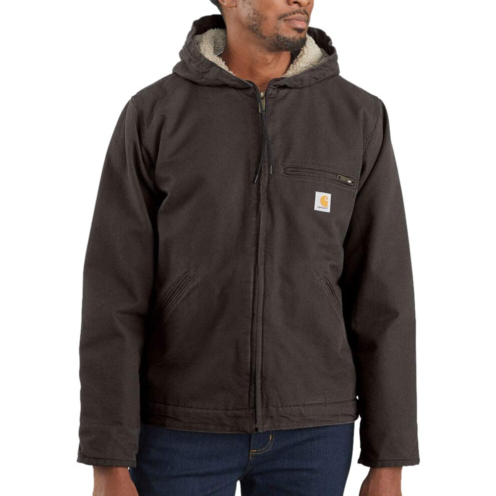 Carhartt Men's Relaxed Fit Washed Duck Sherpa-Lined Jacket  Dark Brown