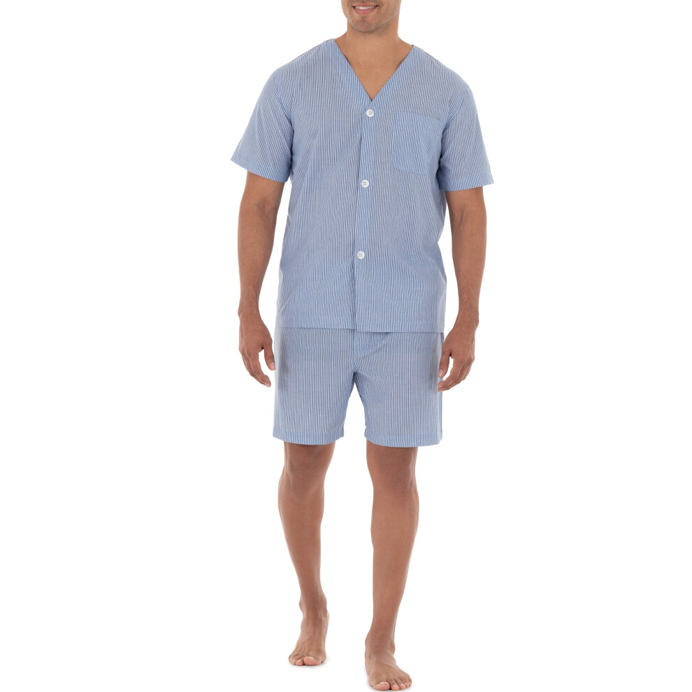 Fruit of the Loom Mens Broadcloth Short Sleeve Pajama Set  Blue Stripe