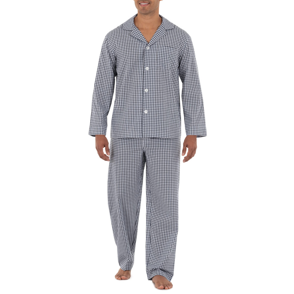 Fruit of the Loom Men's Long Sleeve Broadcloth Pajama Set  Navy/White