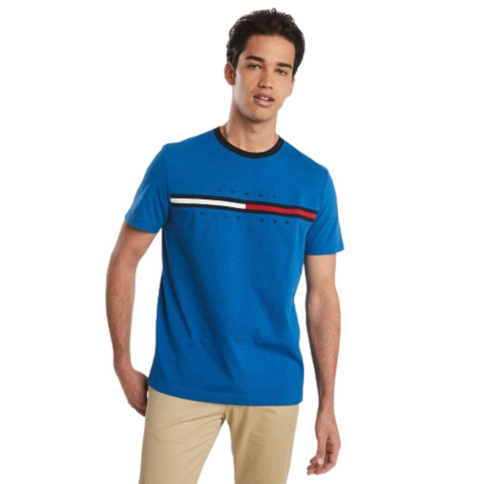 Tommy Hilfiger mens Short Sleeve Logo T-shirt T Shirt  Blue Iolite-pt