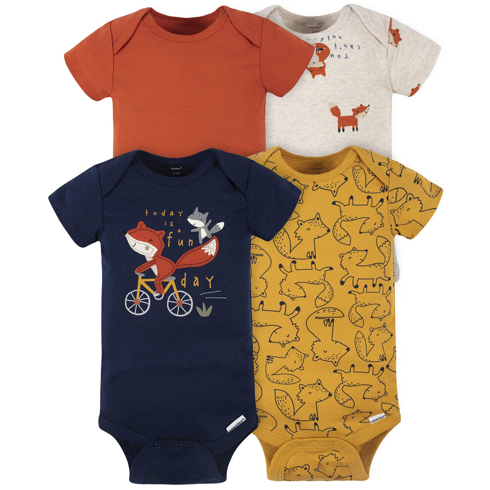 Gerber Baby Boys' 4-Pack Short Sleeve Onesies Bodysuits  Orange Fox  0