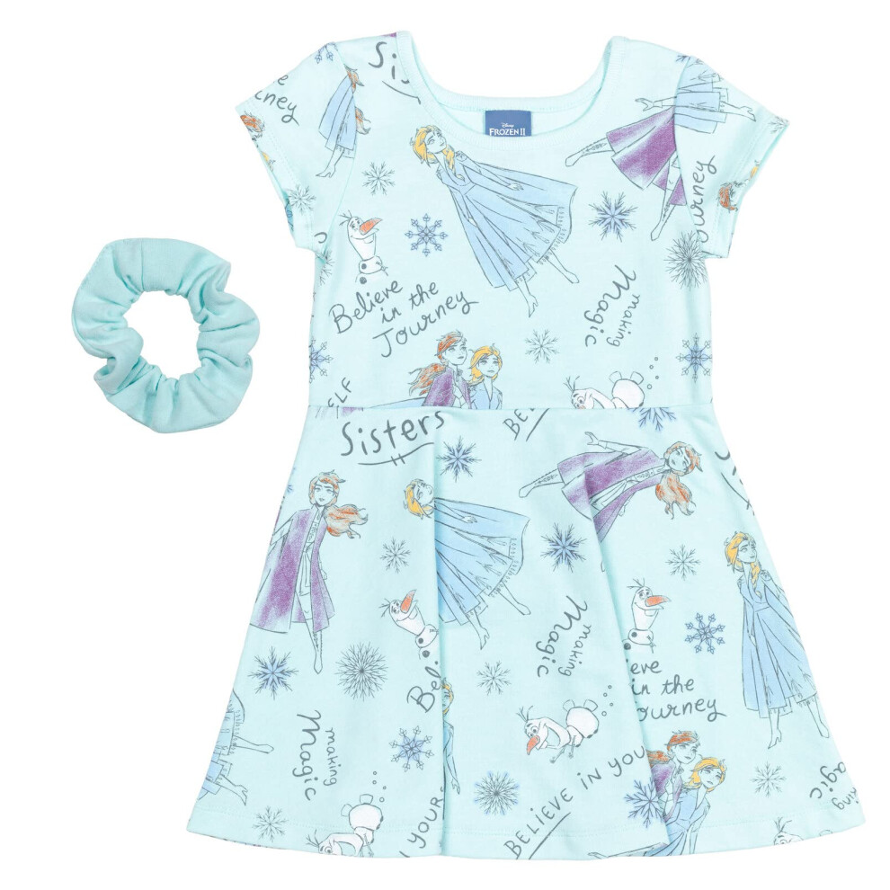 Disney Frozen Elsa Anna Olaf Little Girls Short Sleeve Dress Scrunchy