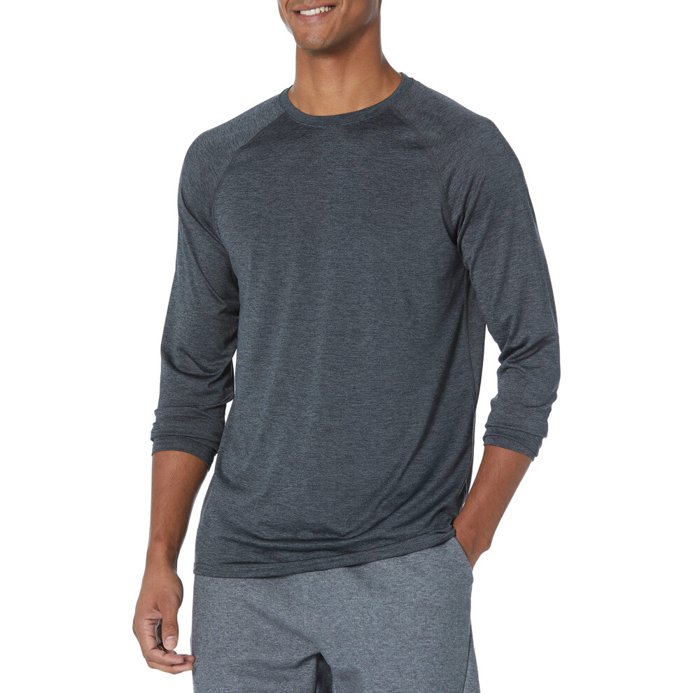 Amazon Essentials Mens Tech Stretch Long-Sleeve T-Shirt  Black Heather