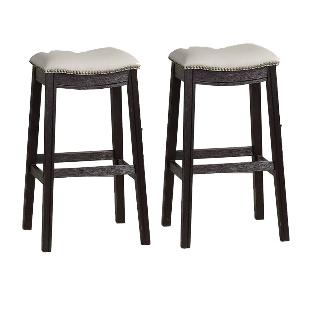 29 Inch Wooden Bar Stool with Upholstered Cushion Seat Set of 2 Gray