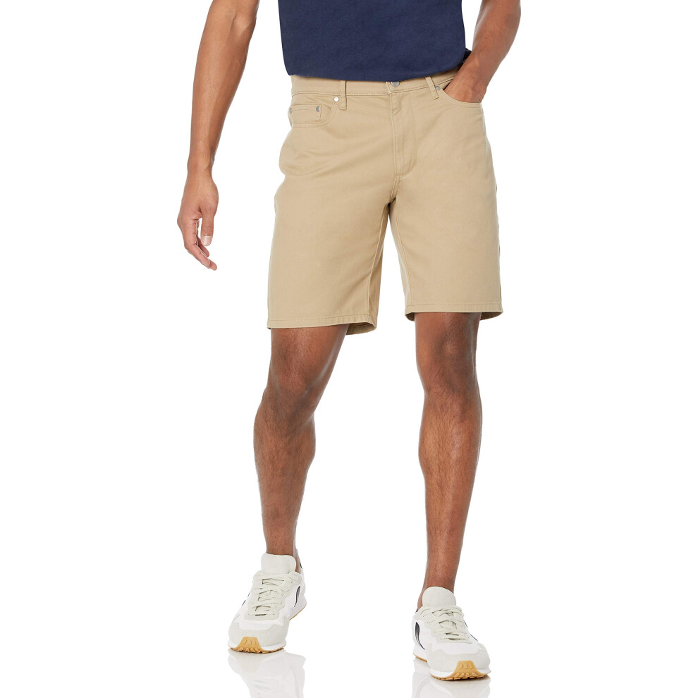 Amazon Essentials Mens Slim-Fit 9 Inseam Stretch 5-Pocket Short  Khaki