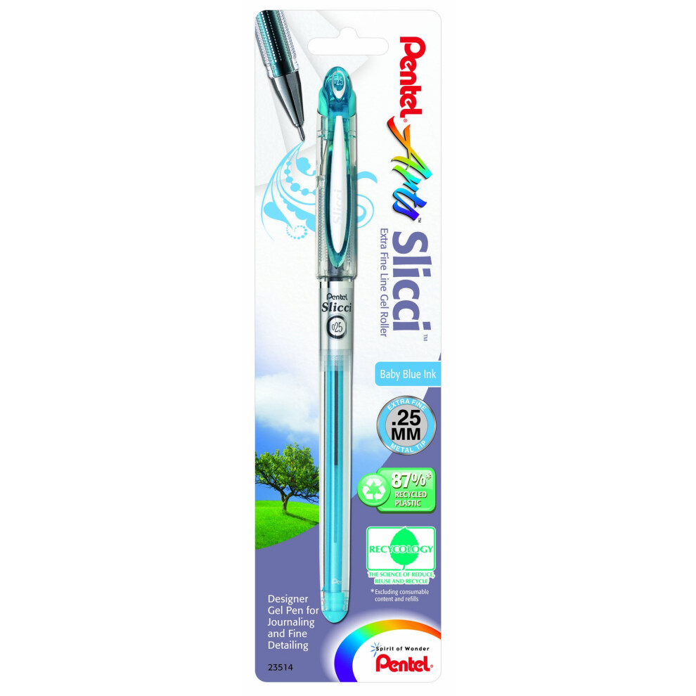 Pentel Arts Slicci 0.25 mm Extra Fine Gel Pen  Baby Blue Ink  1 Pack (