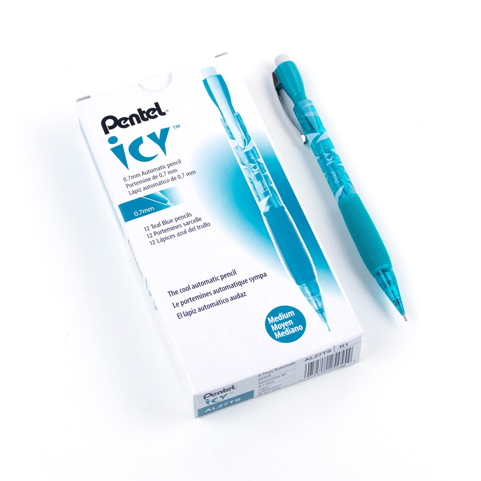 Pentel Icy Mechanical Pencil  0.7mm  Tinted Teal Blue Barrel  Box of 1