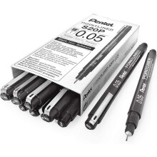 Pentel Arts Pointliner Drawing Pen 0,05 mm svart blcklda med 12 pennor (S20P-05A)