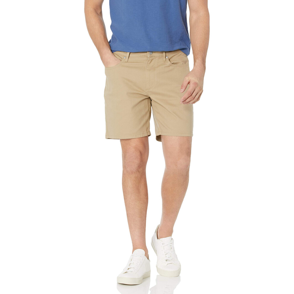 Amazon Essentials Mens Slim-Fit 7 Inseam Stretch 5-Pocket Short  Khaki