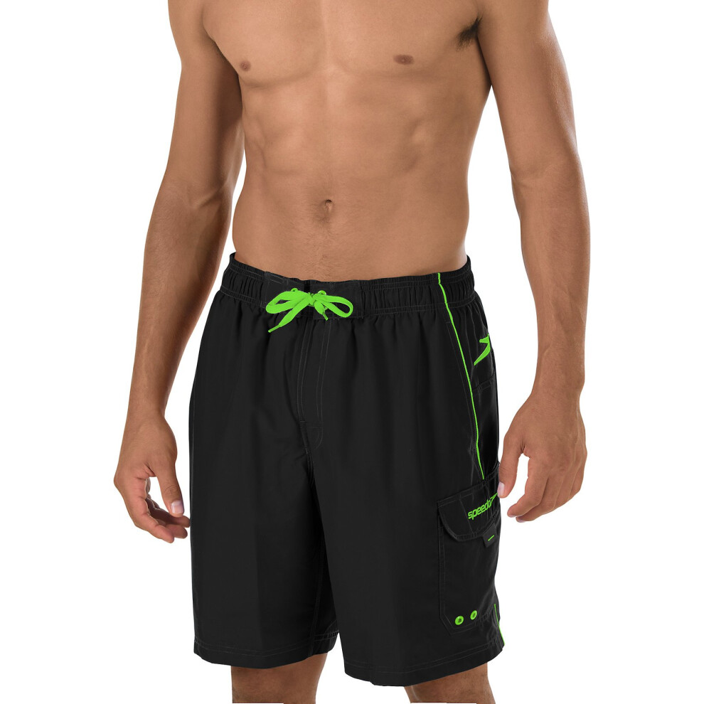 Speedo mens Knee Length Marina Volley fashion swim trunks  Black/Green