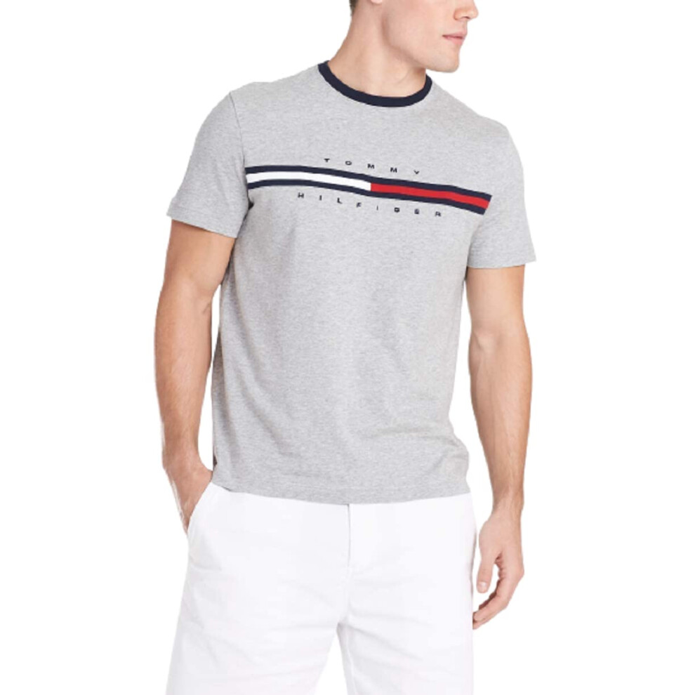 Tommy Hilfiger mens Short Sleeve Logo T-shirt T Shirt  Medium grey Hea