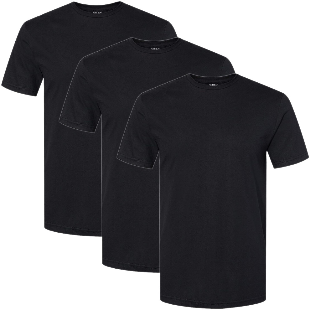 Gildan Men's Cotton Stretch T-shirts  Multipack  Black Soot (Crew 3-pa