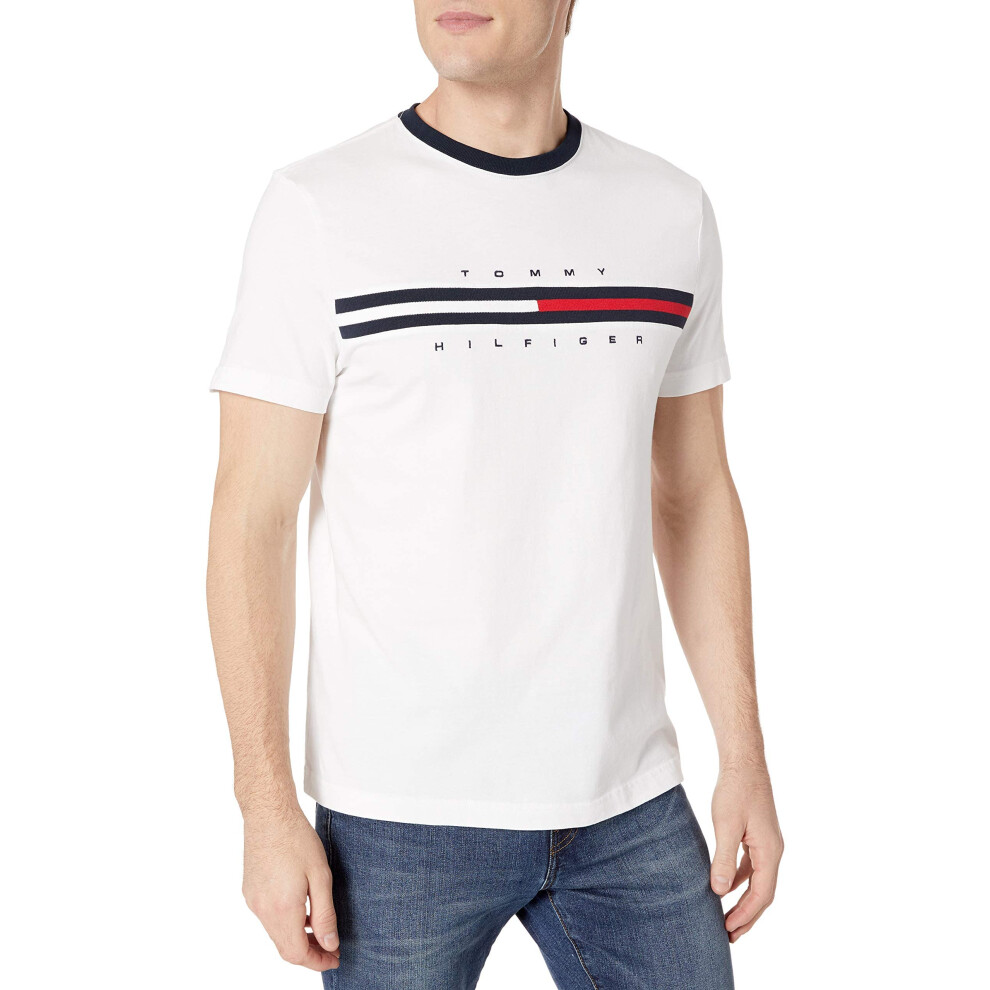 Tommy Hilfiger Mens Big and Tall Short Sleeve Logo T-Shirt  Bright Whi