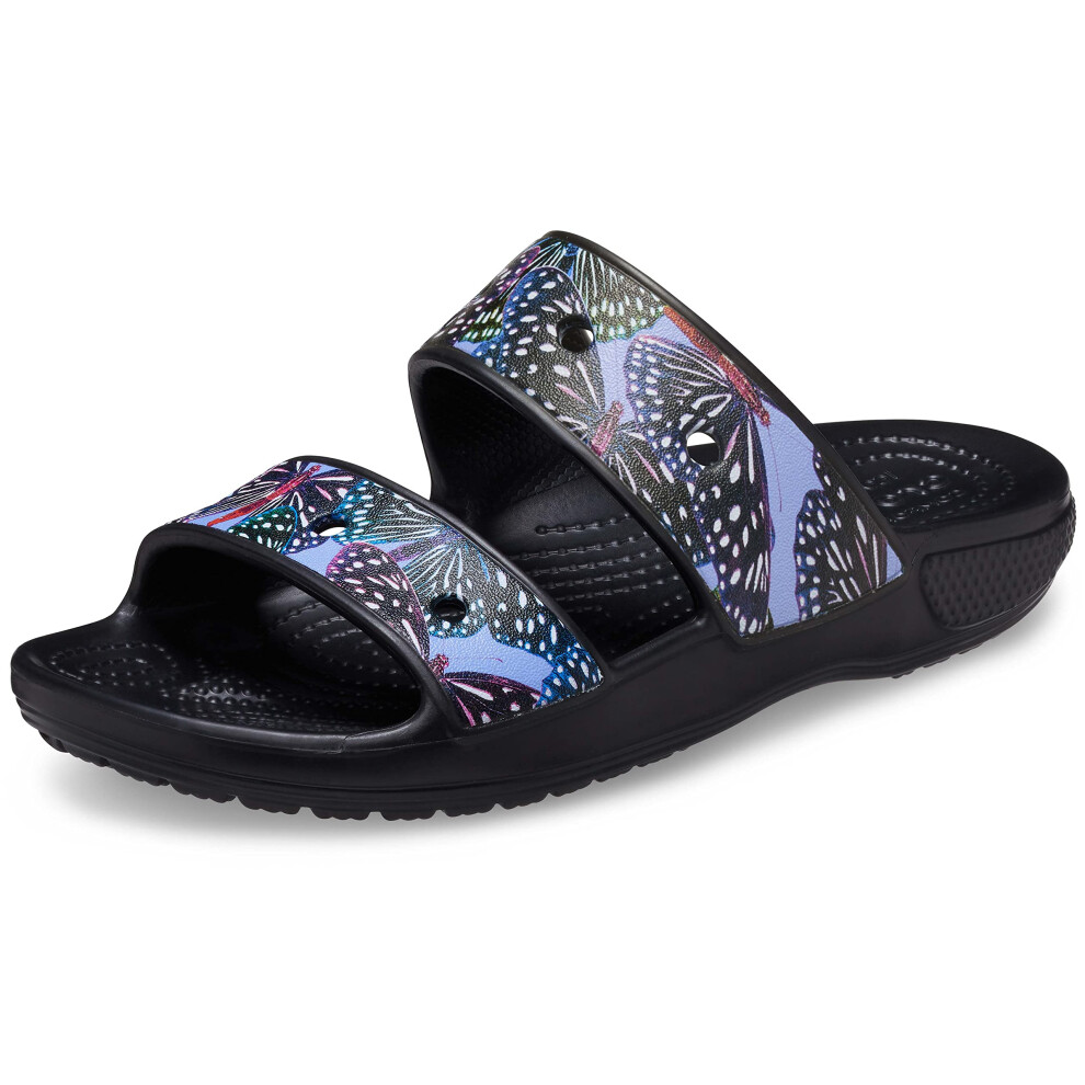 Crocs Unisex Classic Graphic Two-Strap Slide Sandals  Butterfuly Print