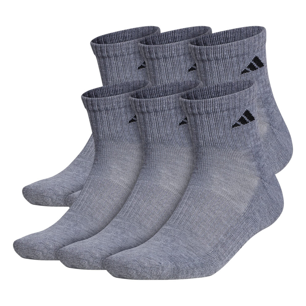 adidas Mens Athletic cushioned Quarter Socks (6-Pair)  Heather greyBla