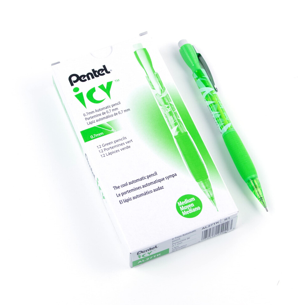 Pentel Icy Mechanical Pencil  0.7mm  Tinted Lime Green Barrel  Box of