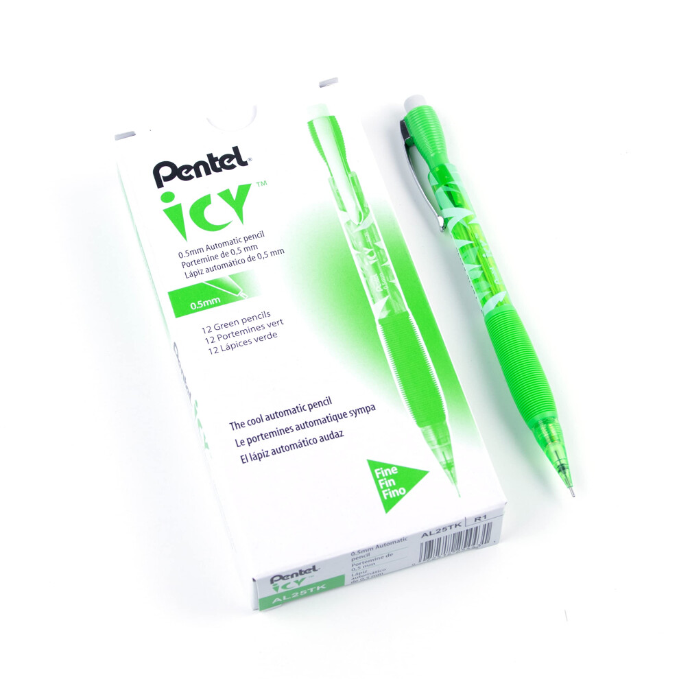 Pentel Icy Mechanical Pencil  0.5mm  Tinted Lime Green Barrel  Box of