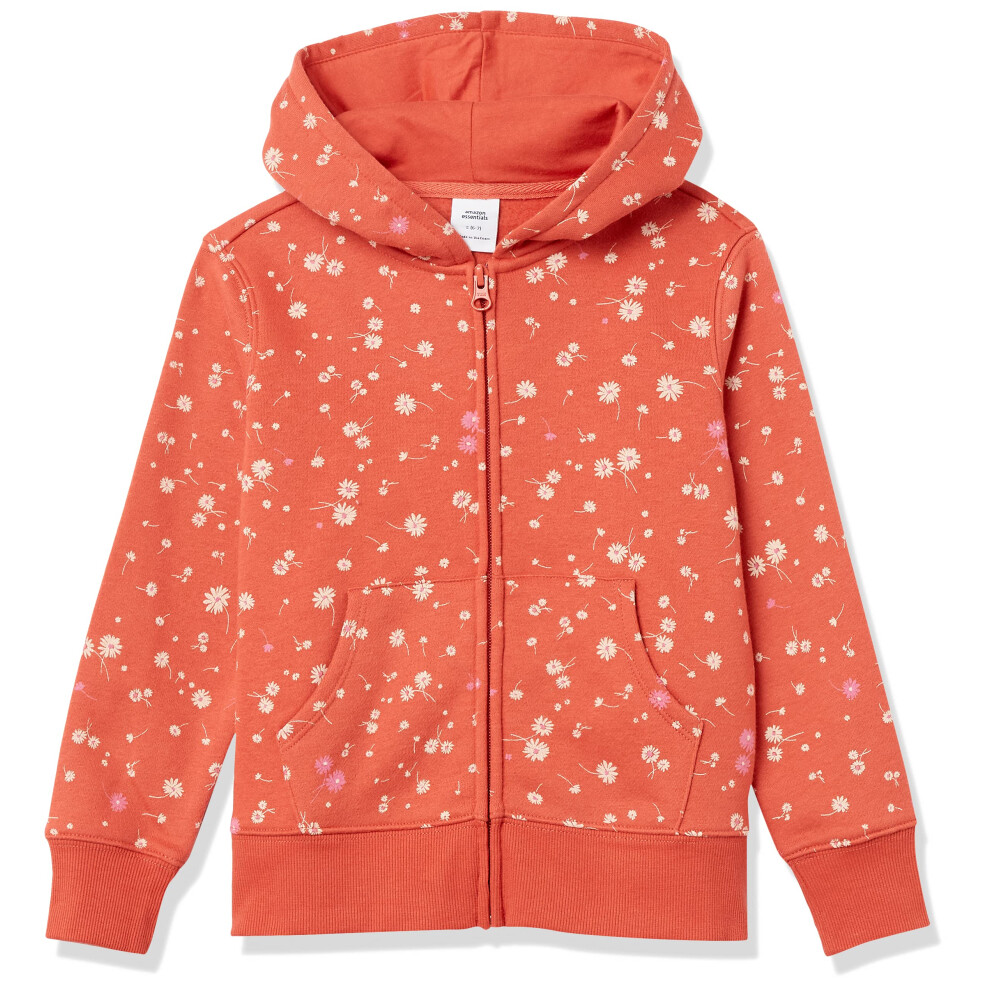 Amazon Essentials Girls' Fleece Zip-Up Hoodie Sweatshirt  Orange Flora