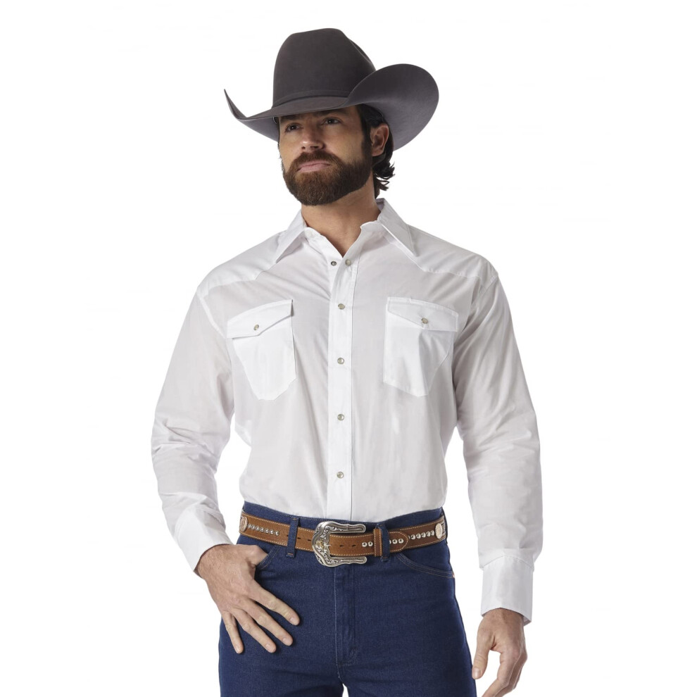 Wrangler Mens Sport Western Basic Two Pocket Long Sleeve Snap Shirt  W