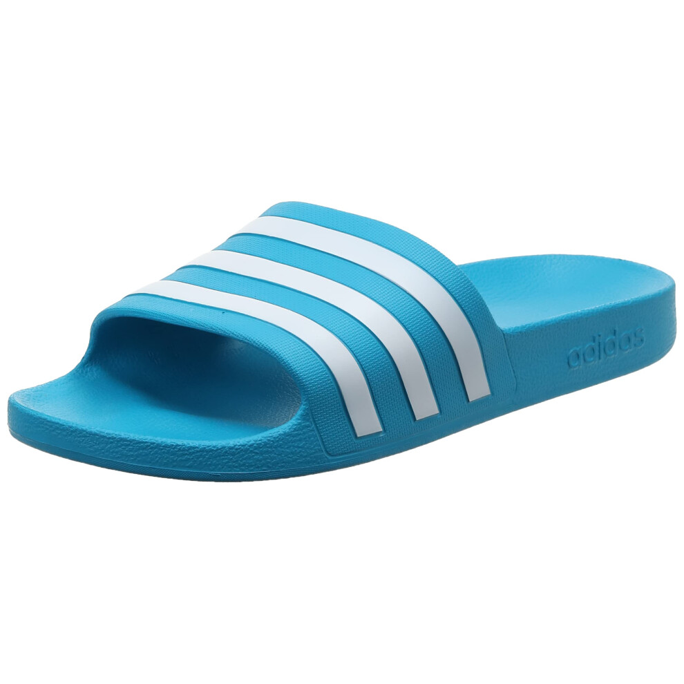 adidas Unisex Adilette Aqua Slides Sandal  Solar Blue/White/Solar Blue