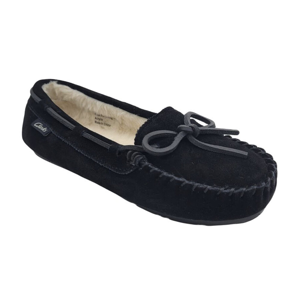 Clarks Women's Suede Moc Indoor and Outdoor Slipper 11 M US  Black (Cr