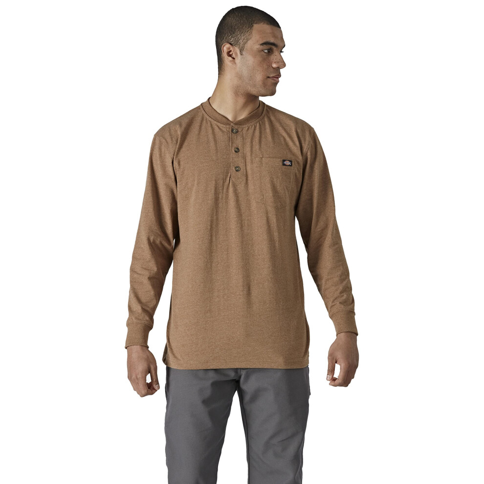 Dickies Mens Long Sleeve Heavyweight Henley  Brown Duck Single Dye Hea