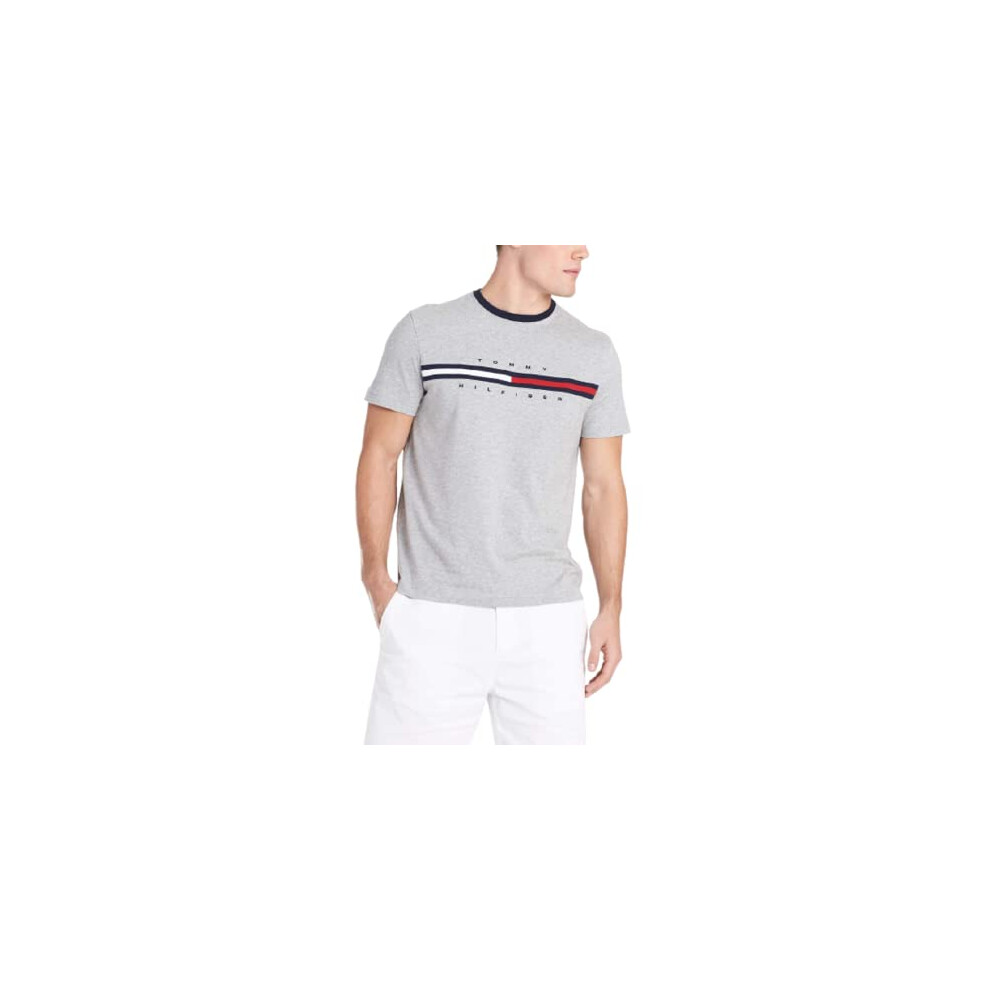 Tommy Hilfiger mens Short Sleeve Logo T-shirt T Shirt  Medium grey Hea